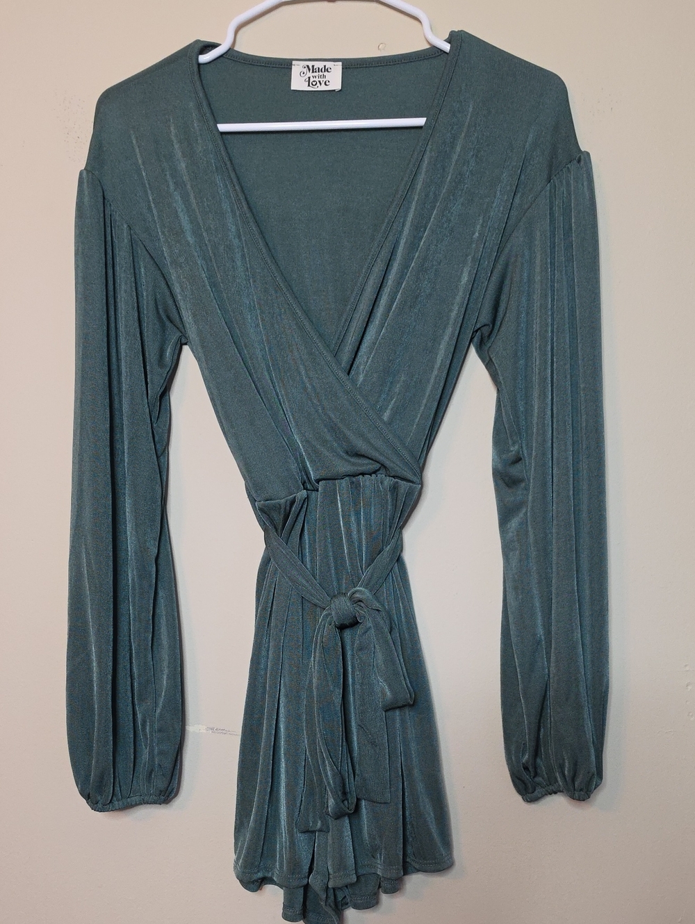 Made With Love Green Romper with Tie Waist